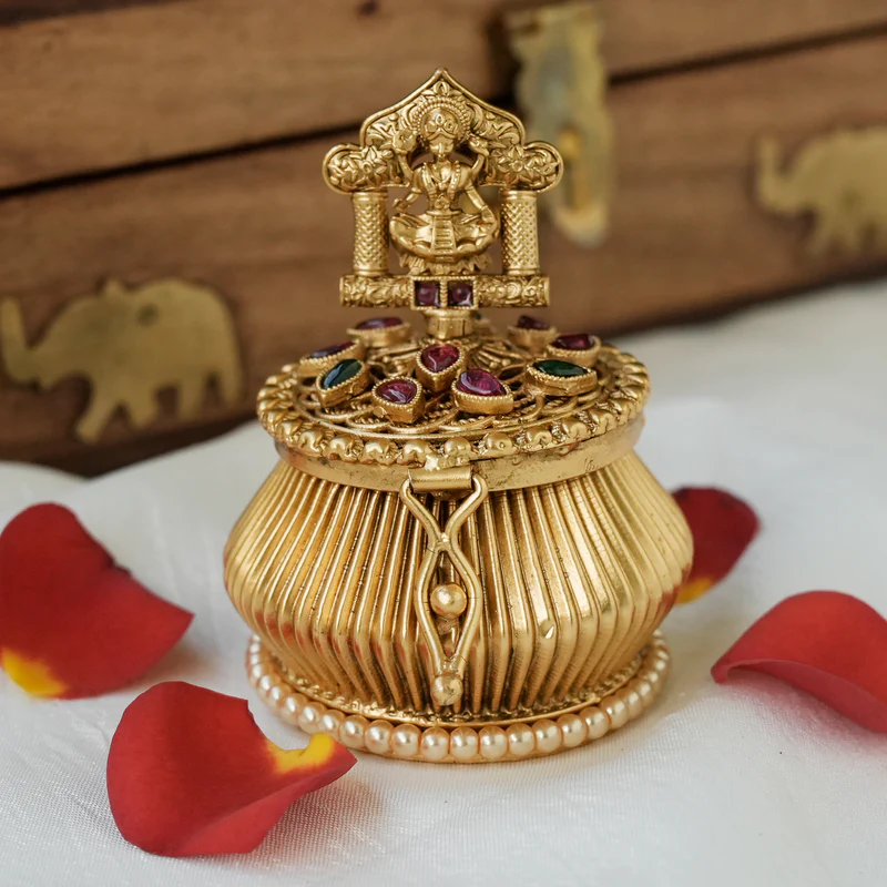 Antique Gold Nagasi Lakshmi Kemp Kumkum Box